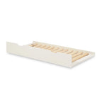 Lit superposé double (sommier et lit supérieur) en bois massif gris/blanc avec tiroir gigogne simple et tête de lit à panneaux – 3 couchages