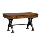 Bureau en peuplier et acacia marron galet avec base en métal industriel, 3 tiroirs et tablette à clavier rabattable – Simple