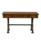 Bureau en peuplier et acacia marron galet avec base en métal industriel, 3 tiroirs et tablette à clavier rabattable – Simple