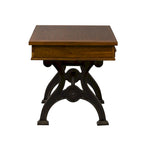 Bureau en peuplier et acacia marron galet avec base en métal industriel, 3 tiroirs et tablette à clavier rabattable – Simple