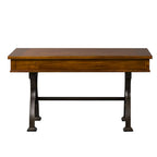 Bureau en peuplier et acacia marron galet avec base en métal industriel, 3 tiroirs et tablette à clavier rabattable – Simple