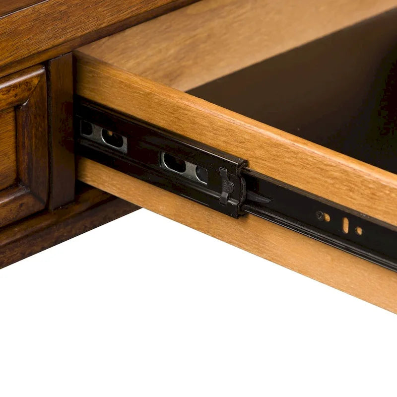 Bureau en peuplier et acacia marron galet avec base en métal industriel, 3 tiroirs et tablette à clavier rabattable – Simple