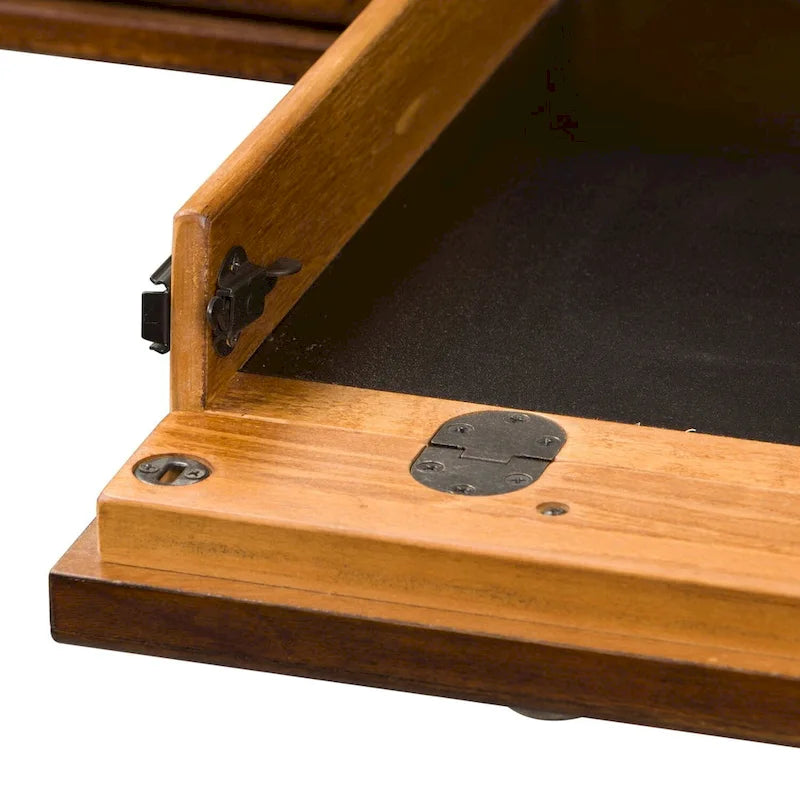 Bureau en peuplier et acacia marron galet avec base en métal industriel, 3 tiroirs et tablette à clavier rabattable – Simple
