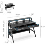 Bureau informatique blanc/noir avec 2 tiroirs, support d'écran et étagère de rangement inférieure – Individuel