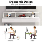 Bureau informatique blanc/noir avec 2 tiroirs, support d'écran et étagère de rangement inférieure – Individuel