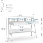 Bureau informatique blanc/noir avec 2 tiroirs, support d'écran et étagère de rangement inférieure – Individuel