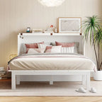 Lit escamotable Queen size gris/blanc avec port USB double et 2 bureaux coulissants – 2 places