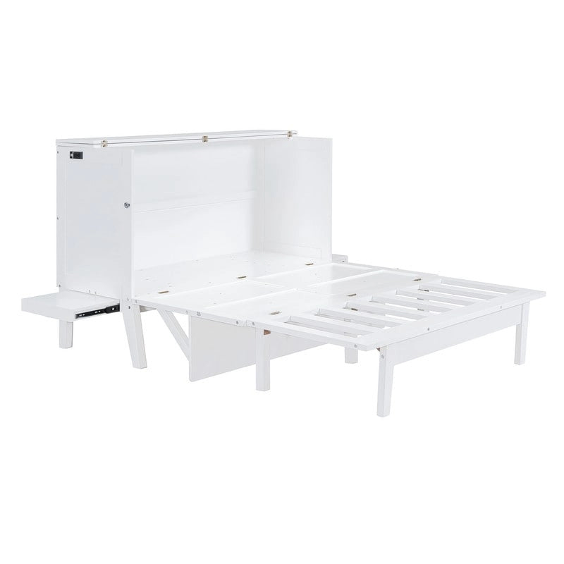 Lit escamotable Queen size gris/blanc avec port USB double et 2 bureaux coulissants – 2 places