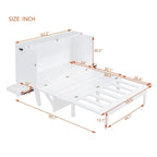Lit escamotable Queen size gris/blanc avec port USB double et 2 bureaux coulissants – 2 places