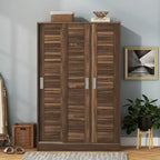 Armoire à volets 3 portes noyer/blanc avec étagères et penderie – Simple