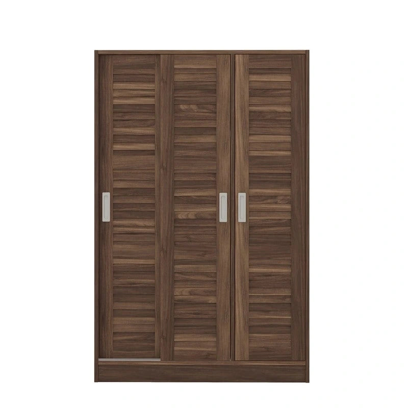 Armoire à volets 3 portes noyer/blanc avec étagères et penderie – Simple