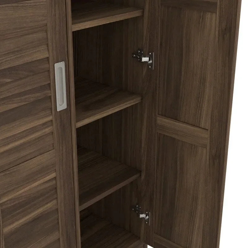Armoire à volets 3 portes noyer/blanc avec étagères et penderie – Simple