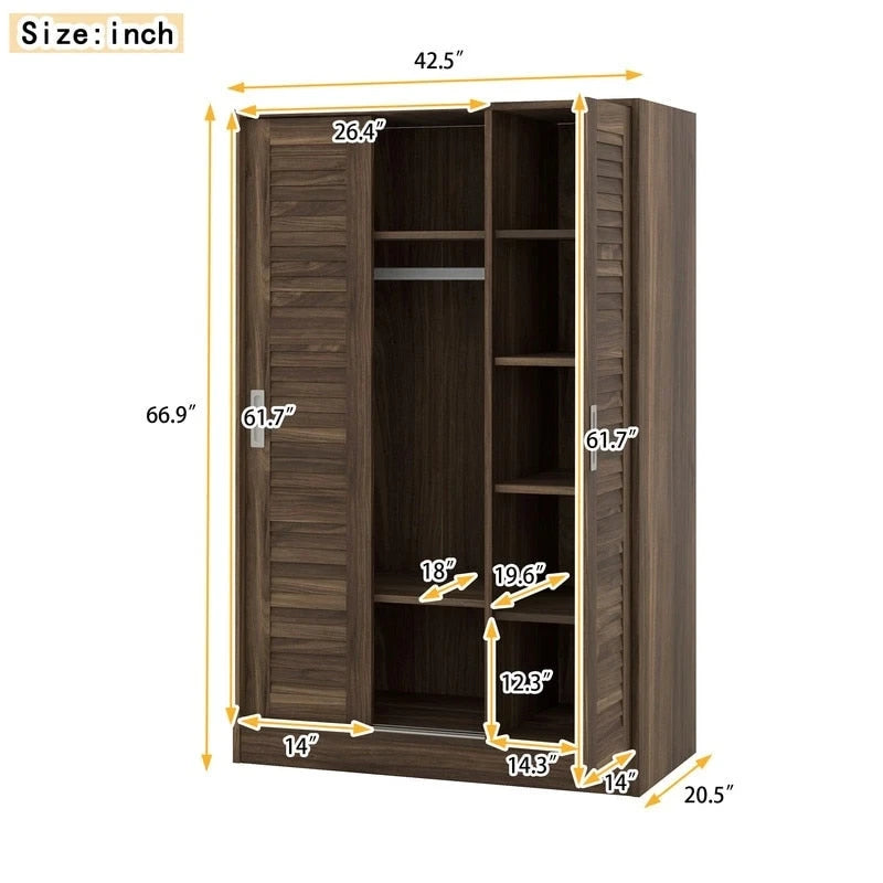 Armoire à volets 3 portes noyer/blanc avec étagères et penderie – Simple