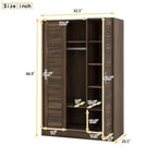 Armoire à volets 3 portes noyer/blanc avec étagères et penderie – Simple