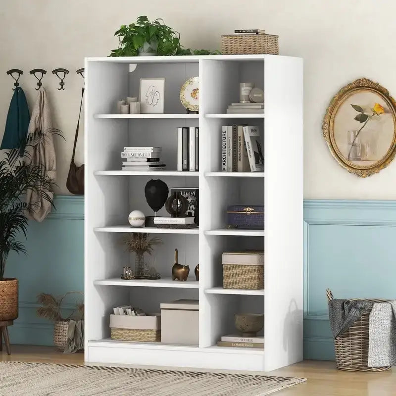 Armoire à volets 3 portes noyer/blanc avec étagères et penderie – Simple