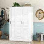 Armoire à volets 3 portes noyer/blanc avec étagères et penderie – Simple