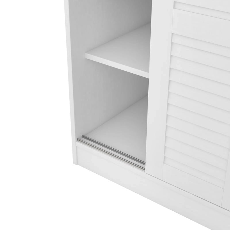 Armoire à volets 3 portes noyer/blanc avec étagères et penderie – Simple