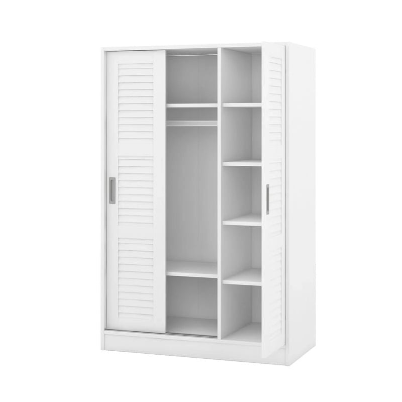 Armoire à volets 3 portes noyer/blanc avec étagères et penderie – Simple