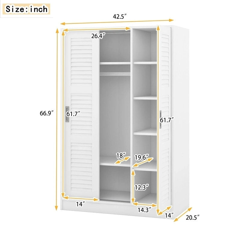 Armoire à volets 3 portes noyer/blanc avec étagères et penderie – Simple