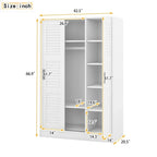 Armoire à volets 3 portes noyer/blanc avec étagères et penderie – Simple