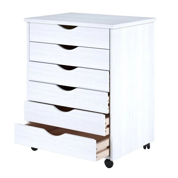 Chariot roulant large en pin massif peint en blanc avec 6 tiroirs et roulettes – Simple