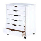 Chariot roulant large en pin massif peint en blanc avec 6 tiroirs et roulettes – Simple