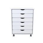 Chariot roulant large en pin massif peint en blanc avec 6 tiroirs et roulettes – Simple