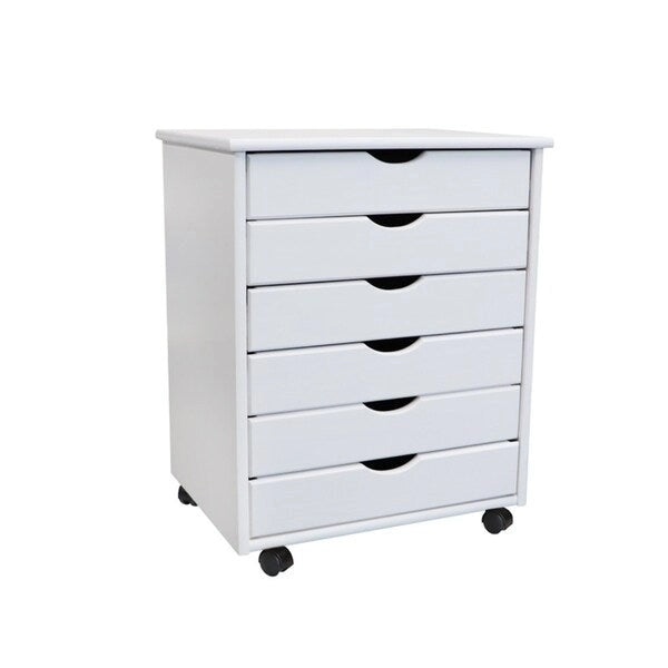 Chariot roulant large en pin massif peint en blanc avec 6 tiroirs et roulettes – Simple