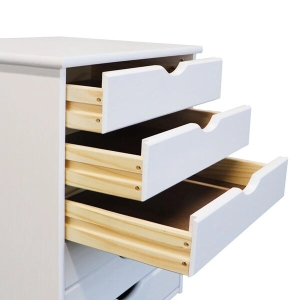 Chariot roulant large en pin massif peint en blanc avec 6 tiroirs et roulettes – Simple