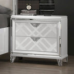 Table de chevet art déco 2 tiroirs argentée/blanche avec port USB et bordure miroir – Simple