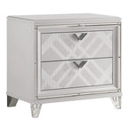 Table de chevet art déco 2 tiroirs argentée/blanche avec port USB et bordure miroir – Simple