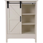 Meuble de rangement de salle de bain sur pied de style rustique, peint couleur ivoire, avec porte coulissante de grange – Simple