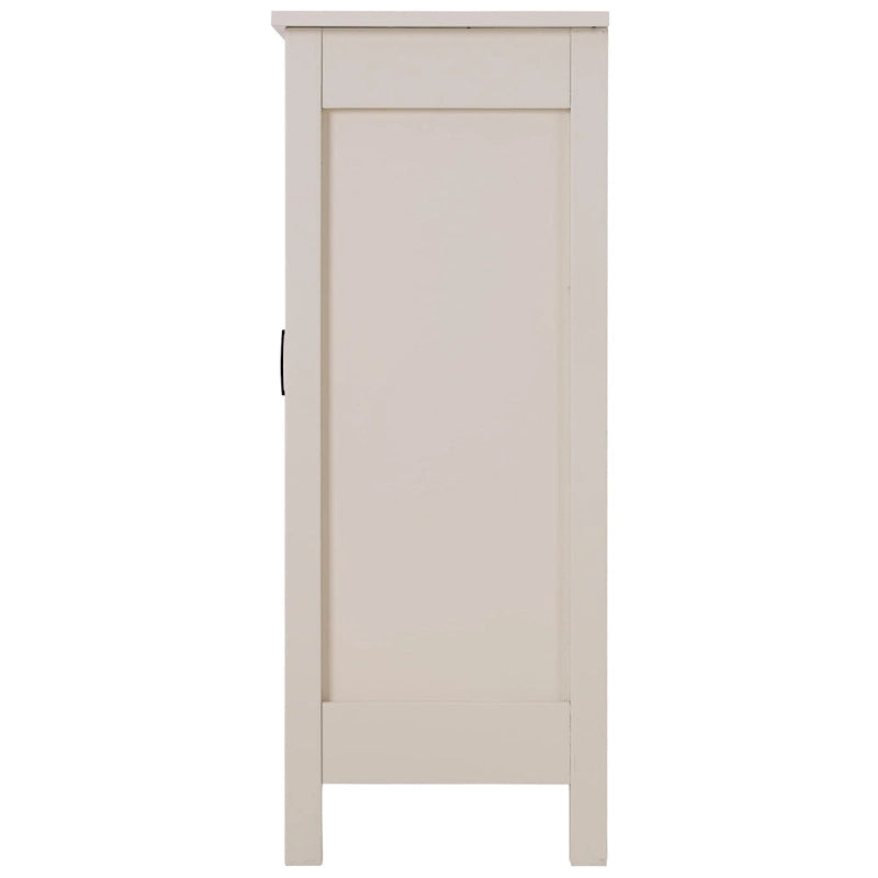Meuble de rangement de salle de bain sur pied de style rustique, peint couleur ivoire, avec porte coulissante de grange – Simple