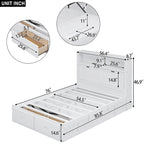 Lit plate-forme hydraulique pleine grandeur en bois massif gris avec tête de lit à LED, station de charge et 2 tiroirs – Simple