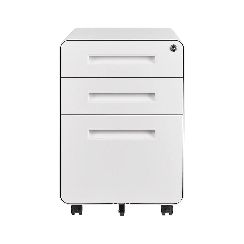 Caisson de classement mobile 3 tiroirs en acier blanc/noir/gris/bleu avec serrure et 5 roulettes – Simple