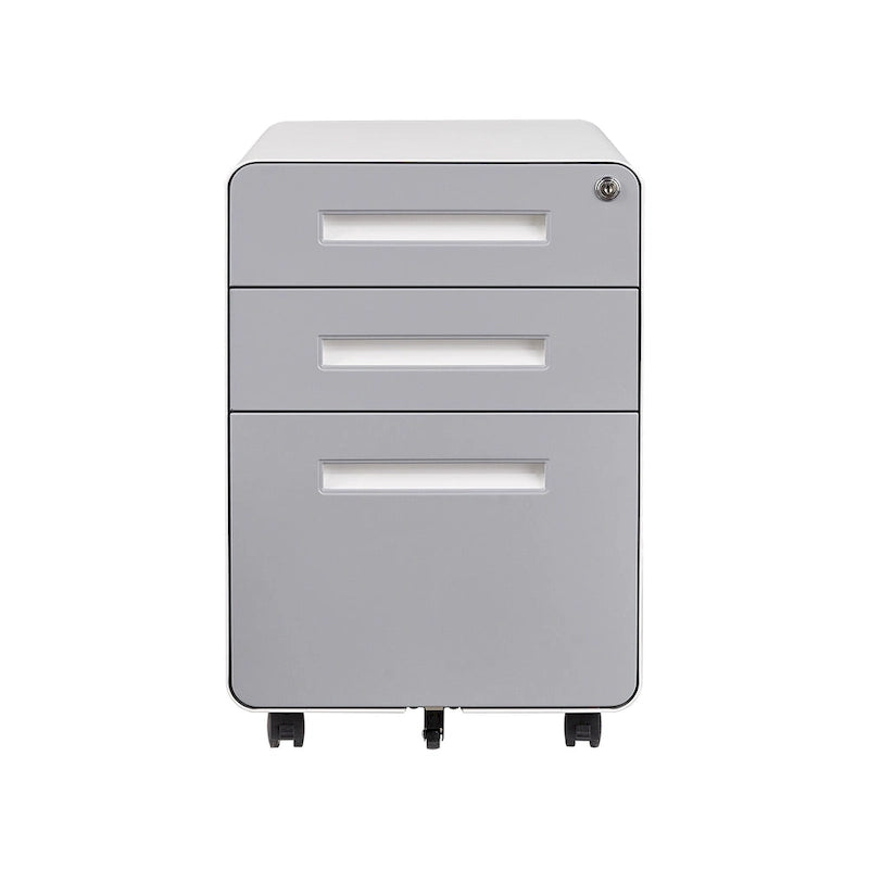 Caisson de classement mobile 3 tiroirs en acier blanc/noir/gris/bleu avec serrure et 5 roulettes – Simple