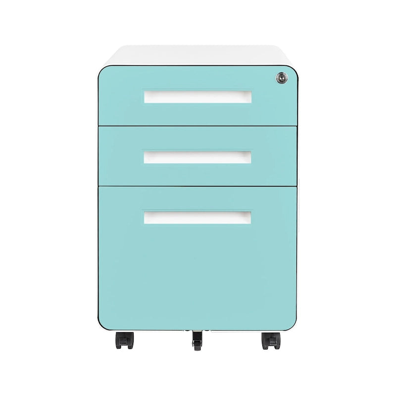 Caisson de classement mobile 3 tiroirs en acier blanc/noir/gris/bleu avec serrure et 5 roulettes – Simple