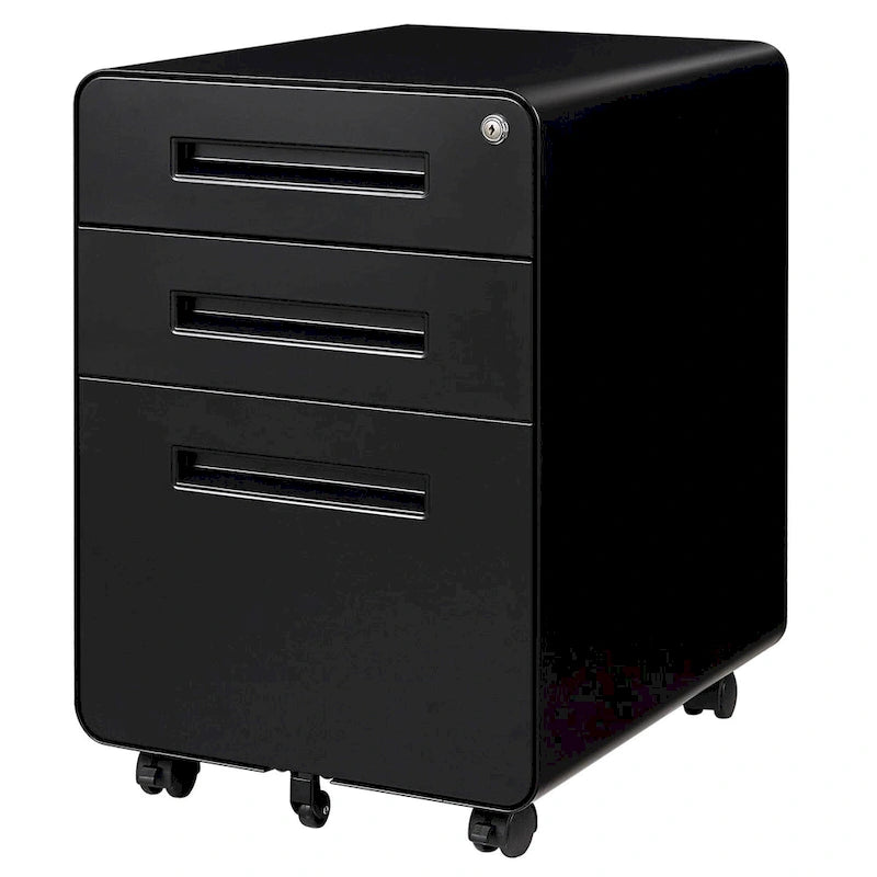 Caisson de classement mobile 3 tiroirs en acier blanc/noir/gris/bleu avec serrure et 5 roulettes – Simple