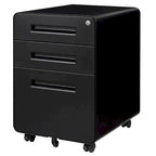 Caisson de classement mobile 3 tiroirs en acier blanc/noir/gris/bleu avec serrure et 5 roulettes – Simple