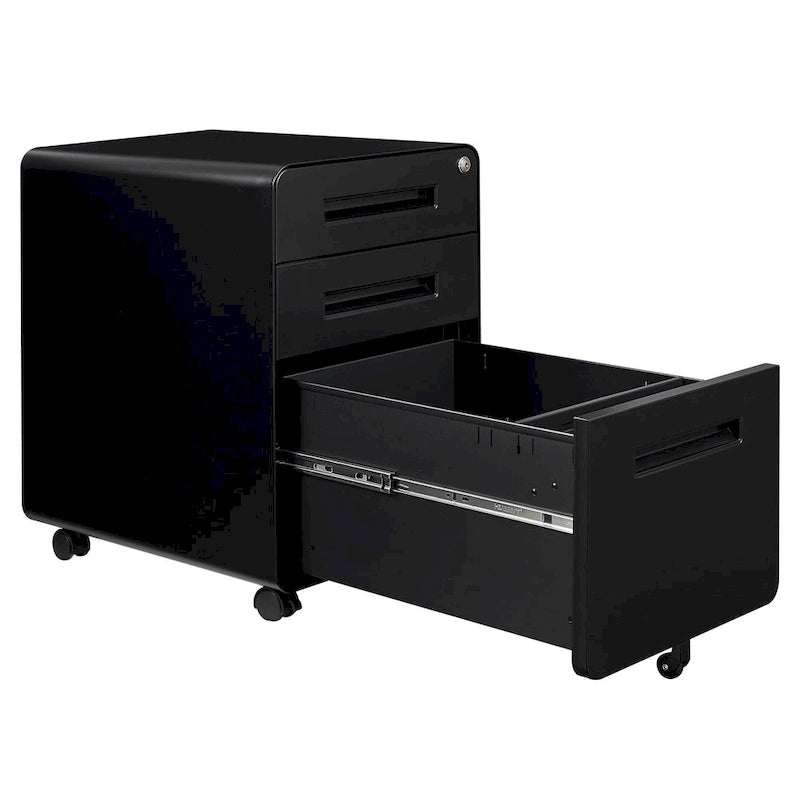 Caisson de classement mobile 3 tiroirs en acier blanc/noir/gris/bleu avec serrure et 5 roulettes – Simple