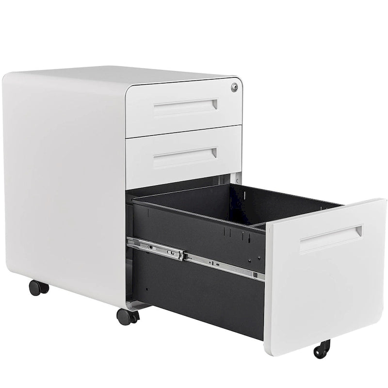 Caisson de classement mobile 3 tiroirs en acier blanc/noir/gris/bleu avec serrure et 5 roulettes – Simple