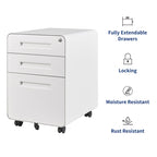 Caisson de classement mobile 3 tiroirs en acier blanc/noir/gris/bleu avec serrure et 5 roulettes – Simple