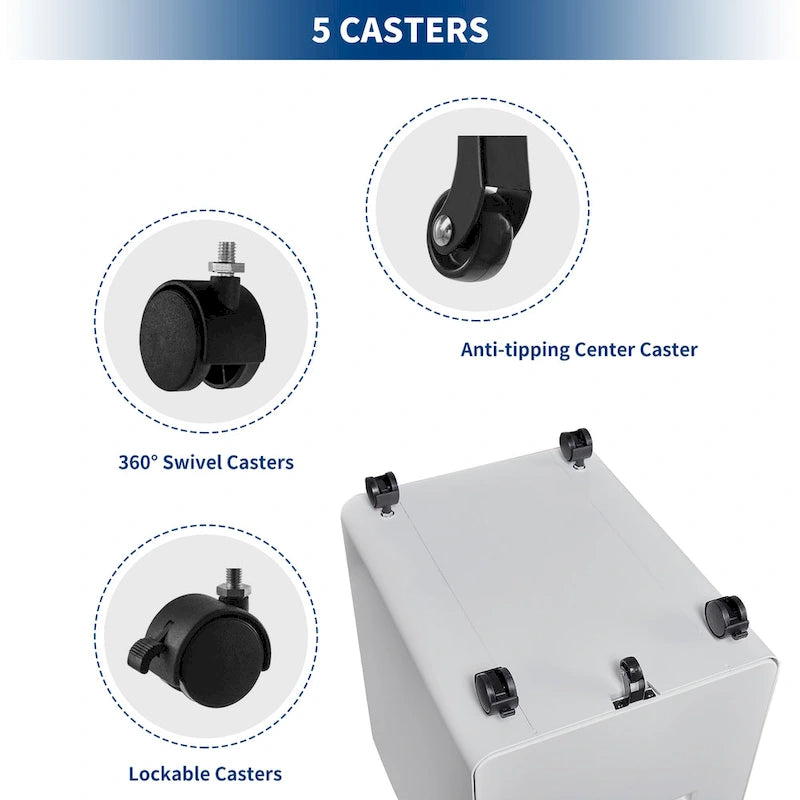 Caisson de classement mobile 3 tiroirs en acier blanc/noir/gris/bleu avec serrure et 5 roulettes – Simple