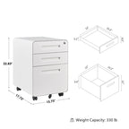 Caisson de classement mobile 3 tiroirs en acier blanc/noir/gris/bleu avec serrure et 5 roulettes – Simple