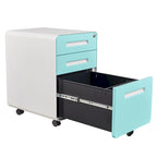 Caisson de classement mobile 3 tiroirs en acier blanc/noir/gris/bleu avec serrure et 5 roulettes – Simple
