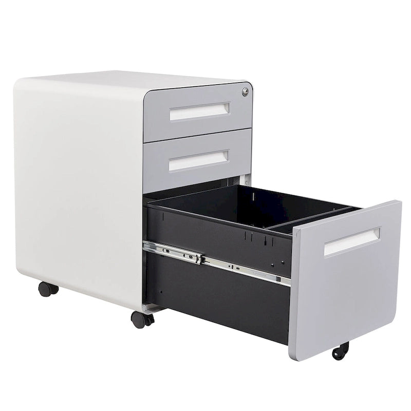 Caisson de classement mobile 3 tiroirs en acier blanc/noir/gris/bleu avec serrure et 5 roulettes – Simple