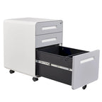 Caisson de classement mobile 3 tiroirs en acier blanc/noir/gris/bleu avec serrure et 5 roulettes – Simple