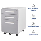 Caisson de classement mobile 3 tiroirs en acier blanc/noir/gris/bleu avec serrure et 5 roulettes – Simple