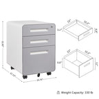 Caisson de classement mobile 3 tiroirs en acier blanc/noir/gris/bleu avec serrure et 5 roulettes – Simple