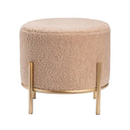 Tabouret rond rembourré en sherpa crème avec pieds en métal doré – Vendu à l'unité
